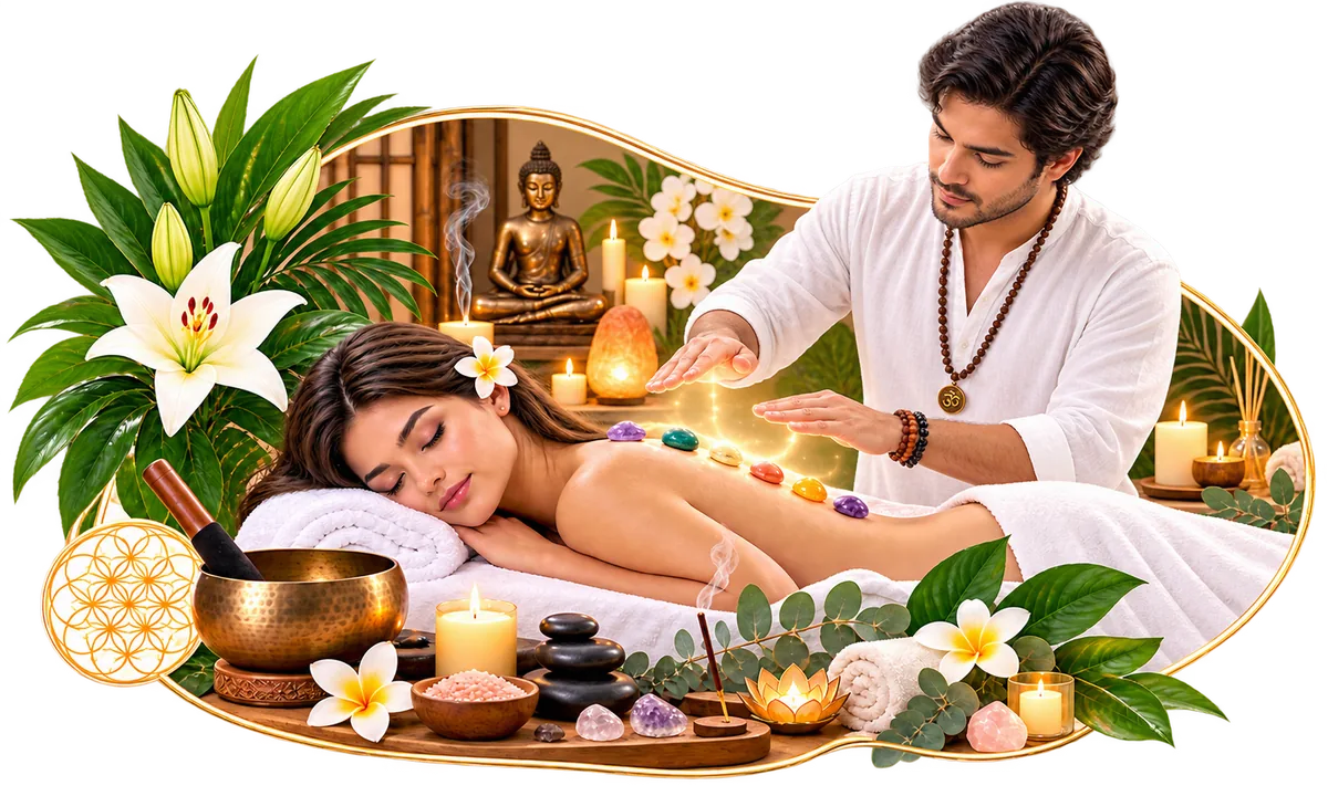 Sesión de terapia holística con armonización energética y cristales